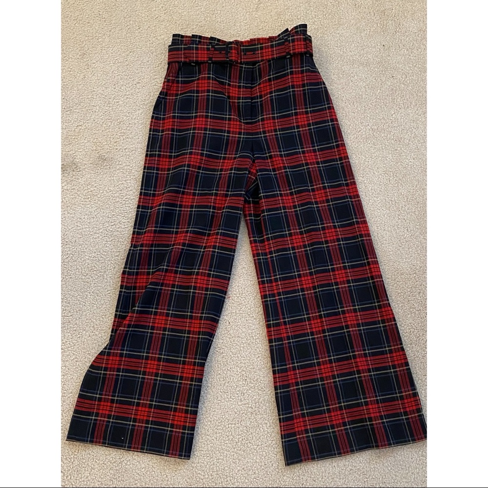 Wide leg plaid pants
